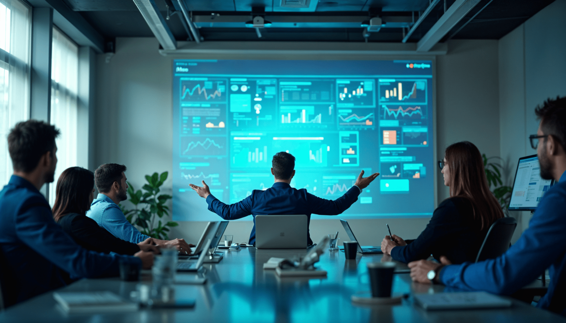 Illustration mit Symbolen für aktuelle Digital Marketing Trends wie KI, Datenanalyse, Social Media, SEO und Automatisierung – zukunftsweisende Technologien im Online-Marketing