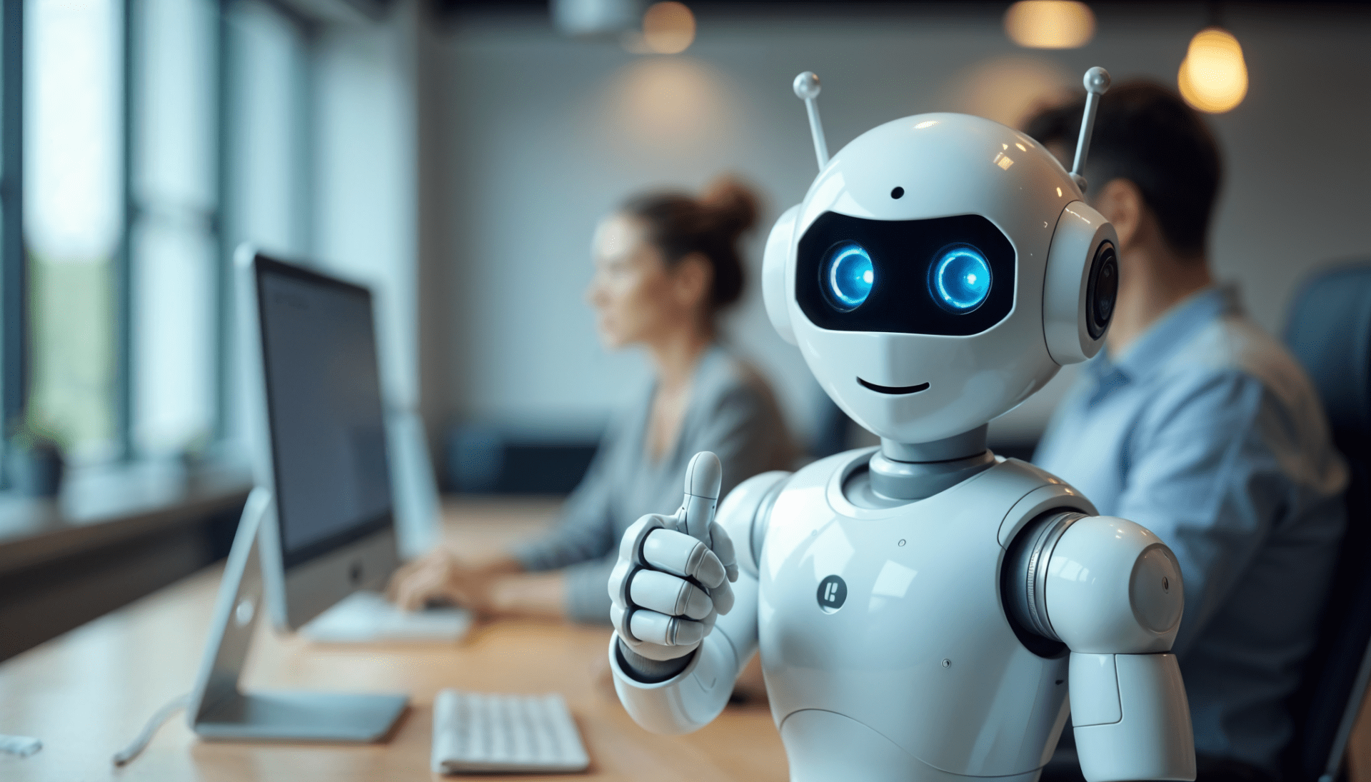 Netter Roboter zeigt Daumenhoch